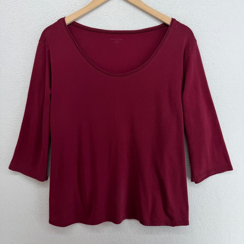 EILEEN FISHER Top 2X Interlock Organic Cotton Jersey Scoop Neck 3/4 Sleeve Red
